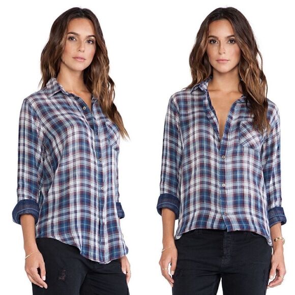 Current/Elliott x REVOLVE The Prep School Shirt Top in Undertow Plaid Size XS - Picture 1 of 8
